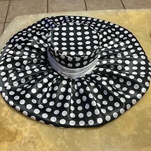 Whittall & Shon Satin Black & White pokatdot Hat 21.5inches (Brunch & Durby hat)